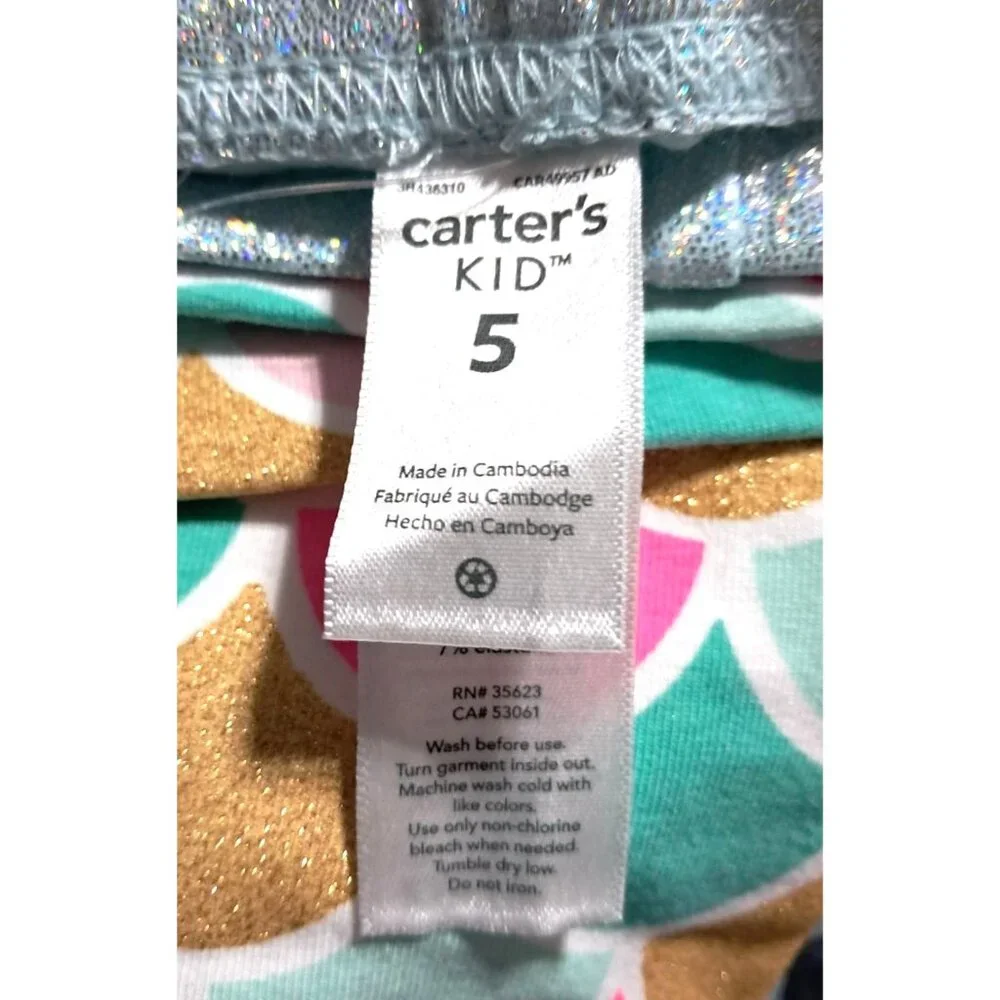 Carters Kid Mermaid Scales Print Tunic Top & 2 Pair Leggings Outfit Set Girls 5‎ - Picture 13 of 16